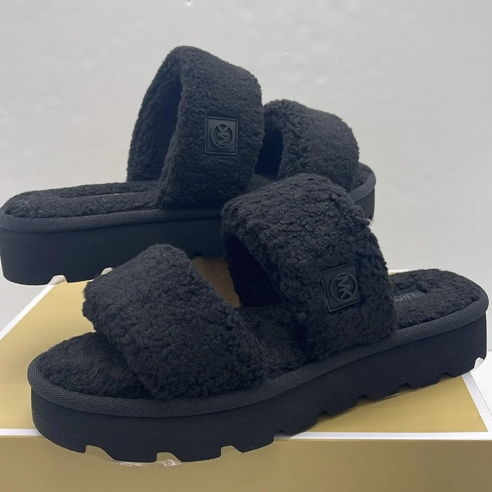 Michael Kors Black Faux Shearling Slides - Picture 9 of 16